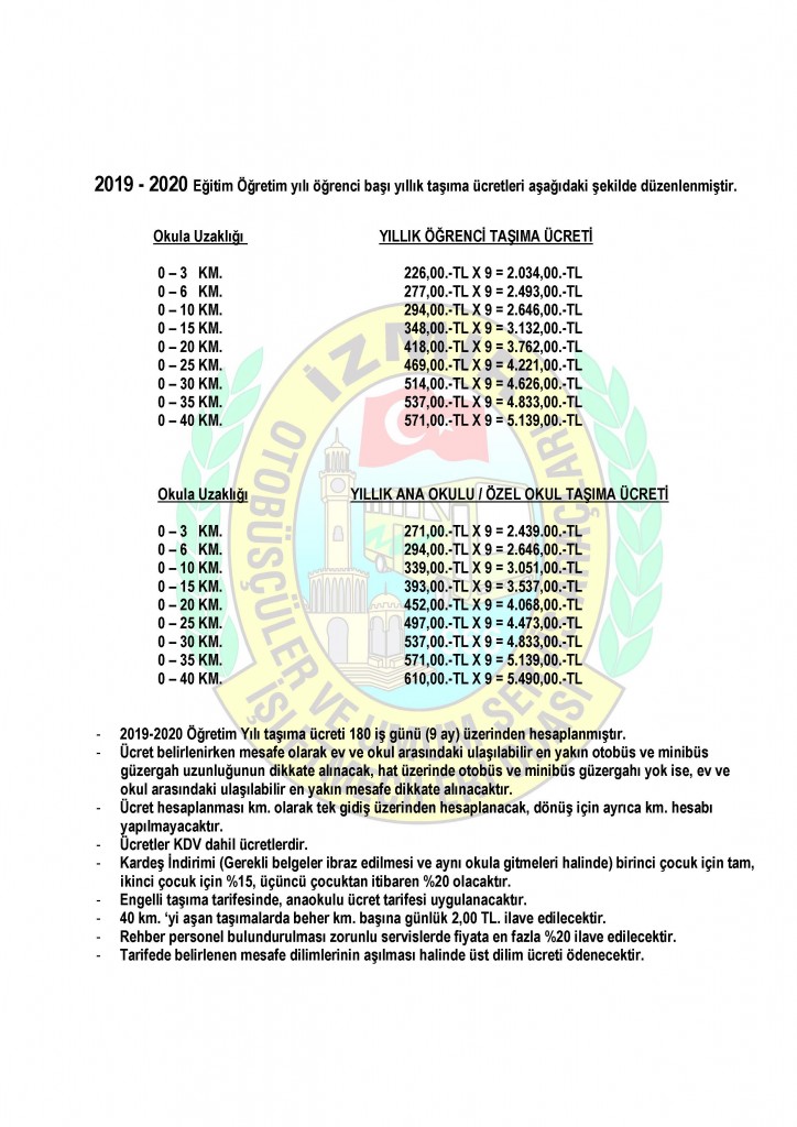 Logolu FİYAT TARİFESİ 2019-2020