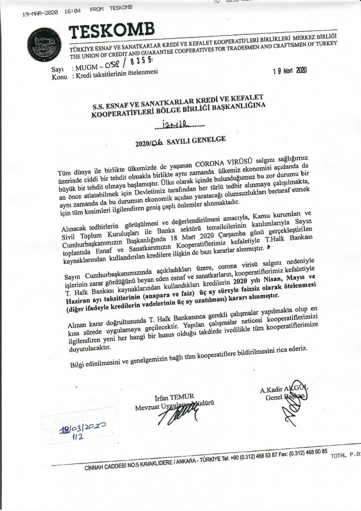 GENELGE KREDİ TAKSİTLERİNİN ÖTELENMESİ